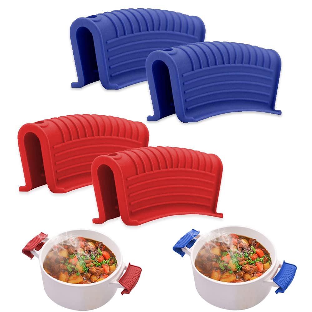 2 Pairs Silicone Pot Handle Holders,Hot Skillet Handle Covers,Anti-Slip Silicone Cast Iron Pans Handles,Pan Lids Dutch Ovens Baking Sheets Casserole Cookware