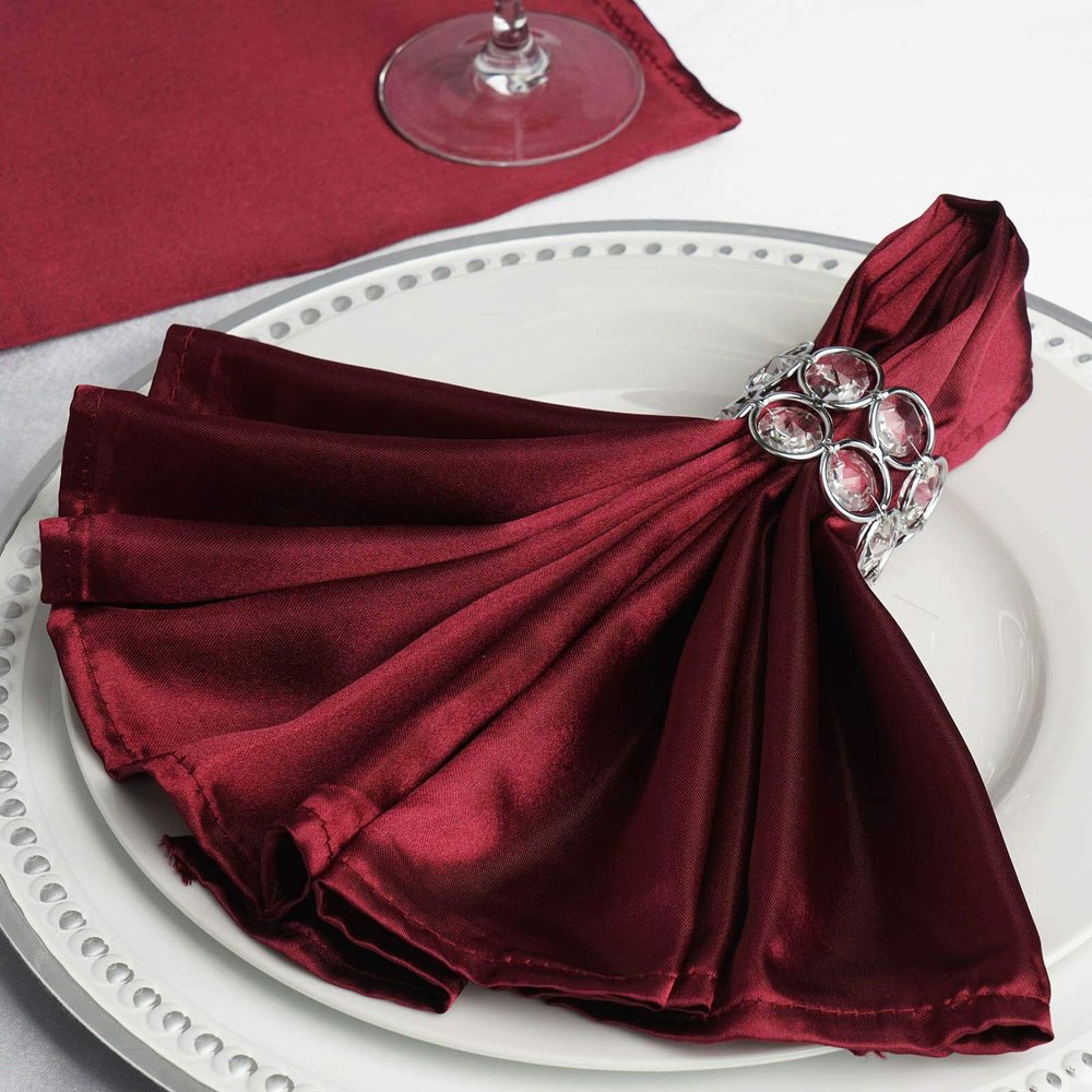 10 Pcs Burgundy Silky Satin 20x20 Wedding Napkins Party Table Linens Catering