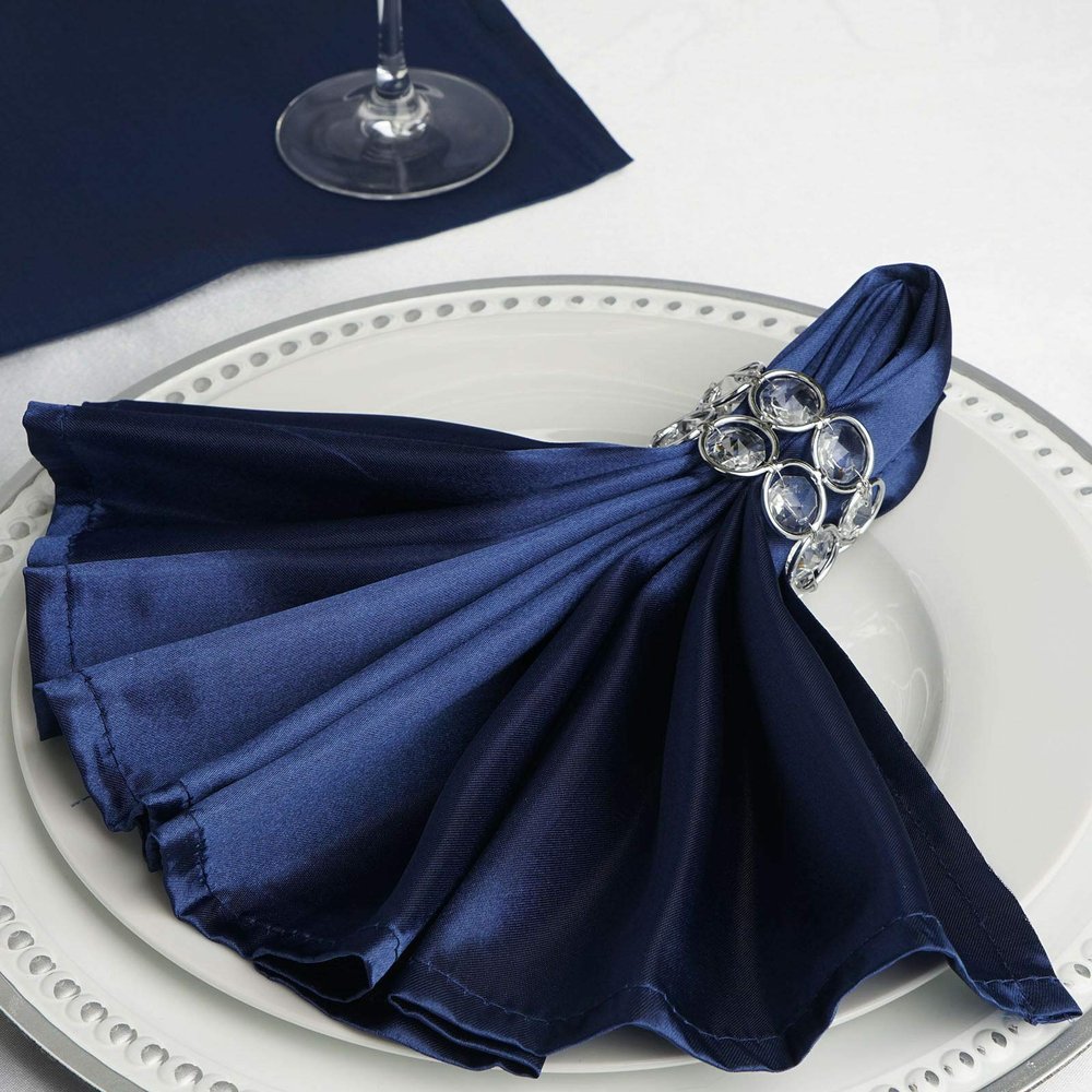 10 Pcs Navy Blue Silky Satin 20x20 Wedding Napkins Party Table Linens Catering