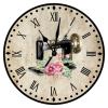 Flower Sewing Machine Wood Wall Clock Quality Quartz Silent Wood Wall Clocks Tailor Sewing Lovers Gift Wall Clocks Craft Room Decor Clock Farmhouse Wall Decor 12inch Round Clock for Living Room view 1