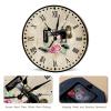 Flower Sewing Machine Wood Wall Clock Quality Quartz Silent Wood Wall Clocks Tailor Sewing Lovers Gift Wall Clocks Craft Room Decor Clock Farmhouse Wall Decor 12inch Round Clock for Living Room view 3