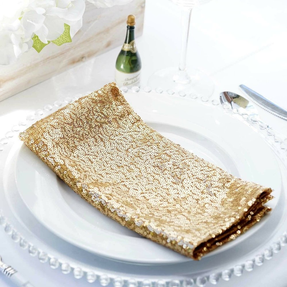 5 Pcs Gold Sequined 20x20 Wedding Napkins Party Table Linens Catering Supply