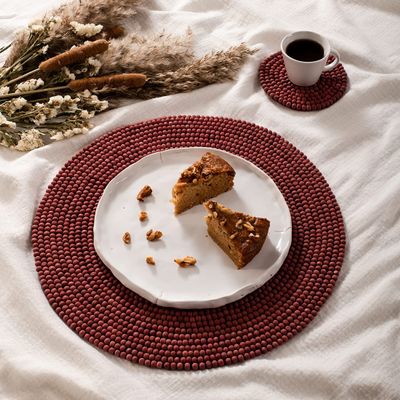 Handmade 14 Inch Wooden Beaded Placemat (Red, 4)