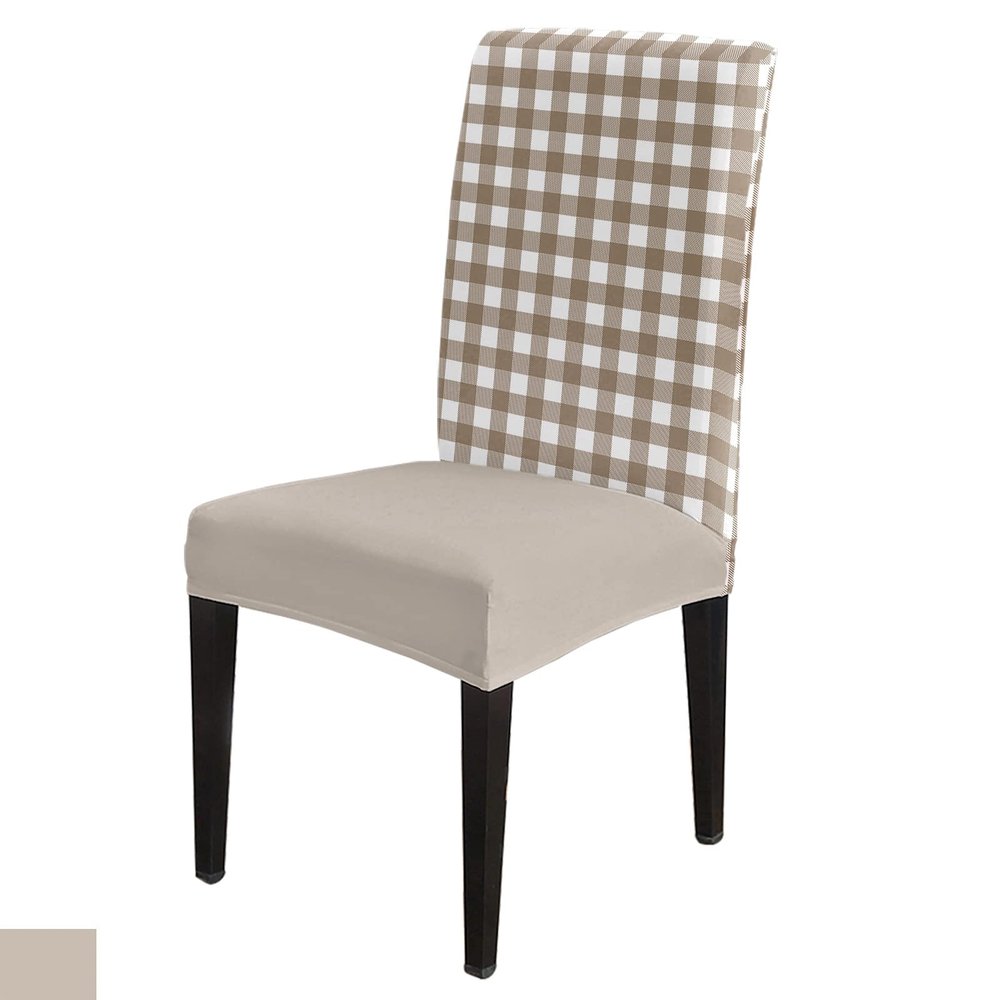 Chair Slipcover Country Style Brown and White Checkered Plaid Gingham Removable Stretch Chair Covers Parsons Chair Protector Covers for Kitchen Dining Room Banquet Party, Set of 4