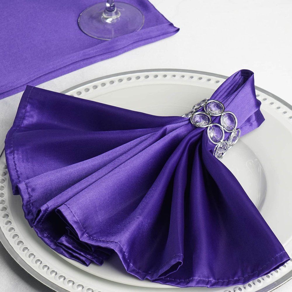10 Pcs Purple Silky Satin 20x20 Wedding Napkins Party Table Linens Catering