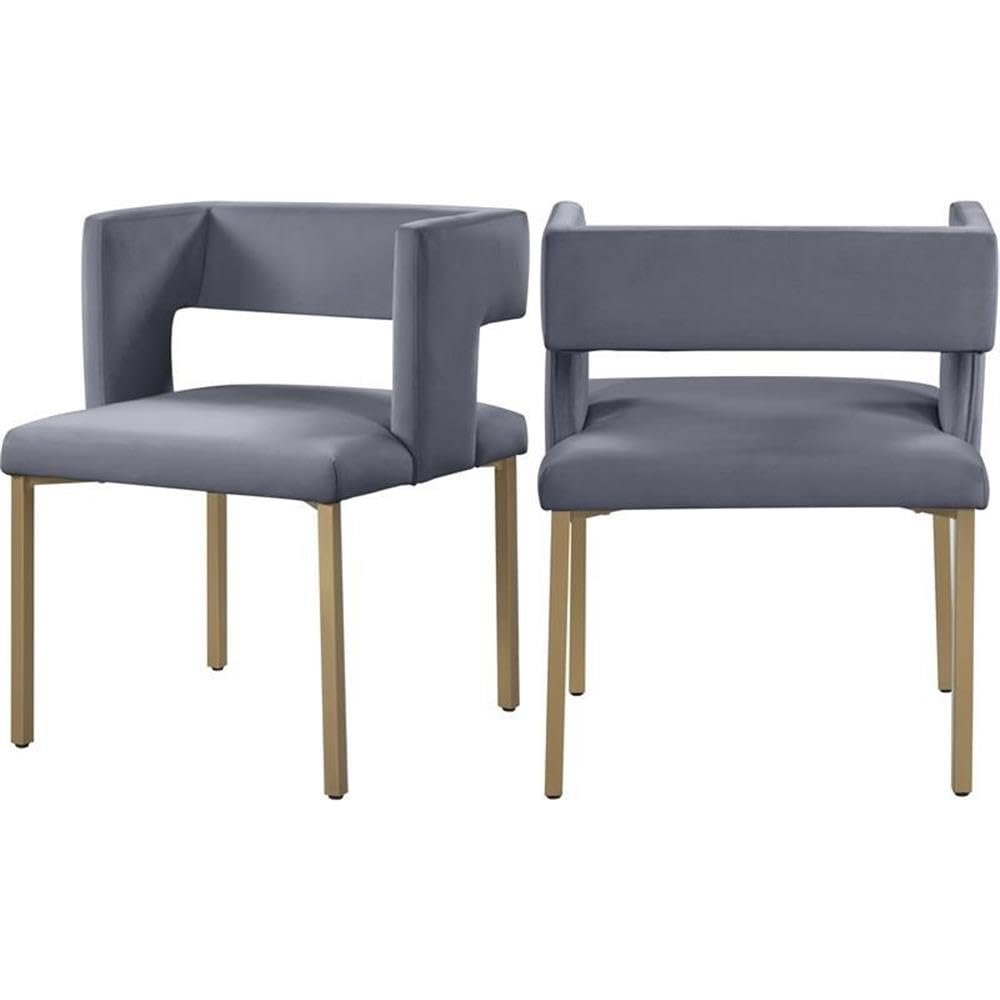 MAKLAINE 19" Contemporary Velvet Dining Chair in Gray (Set of 2)