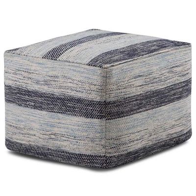 Trent Home Boho Square Pouf, 18 x 18 in, Handwoven Cotton, Patterned Blue Melange, Multi-Functional Ottoman or Footstool, Compact Indoor Seating for Living Room or Bedroom