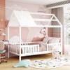 Twin Size Wood House Bed with Fence, Roof and Chimney, Designed for Kids, Teens, Girls & Boys, Can Be Decorated, Easy Assembly (White-@3) view 1