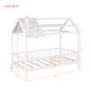 Twin Size Wood House Bed with Fence, Roof and Chimney, Designed for Kids, Teens, Girls & Boys, Can Be Decorated, Easy Assembly (White-@3) view 2