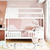 Twin Size Wood House Bed with Fence, Roof and Chimney, Designed for Kids, Teens, Girls & Boys, Can Be Decorated, Easy Assembly (White-@3) view 3