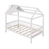 Twin Size Wood House Bed with Fence, Roof and Chimney, Designed for Kids, Teens, Girls & Boys, Can Be Decorated, Easy Assembly (White-@3) view 4