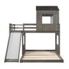Twin Over Full Bunk Bed Frames with Slide, Safety Guardrails and Ladder for Teens, Girl or Boys, House Shape, Antique Gray view 3