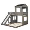 Twin Over Full Bunk Bed Frames with Slide, Safety Guardrails and Ladder for Teens, Girl or Boys, House Shape, Antique Gray view 4