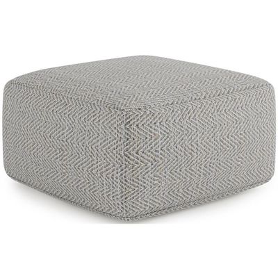 Trent Home Boho Square Pouf in Patterned Gray Melange Cotton