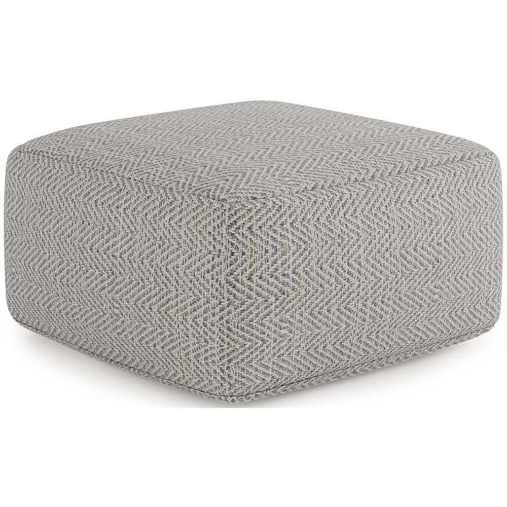 Trent Home Boho Square Pouf in Patterned Gray Melange Cotton