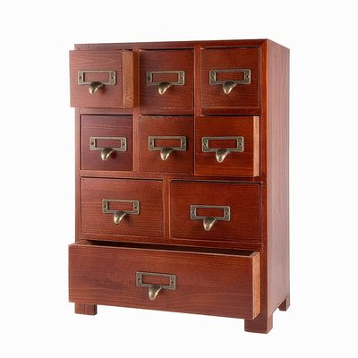 PACKGILO Apothecary Drawers Wooden Apothecary Cabinet with Drawers & Labels Rustic Library Card Catalog Cabinet Wooden Storage Box Desktop Organizer HerbalTea BagJewelry Storage(Brown)