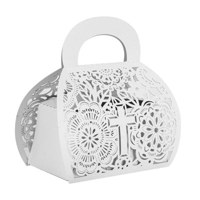 25PCS Baptism Cross Laser Favor Boxes, Small Wedding Favor Box with Handle, Party Favor Boxes Small Gift Boxes Candy Boxes for Birthday Parties, Baby Shower, Bridal Showers