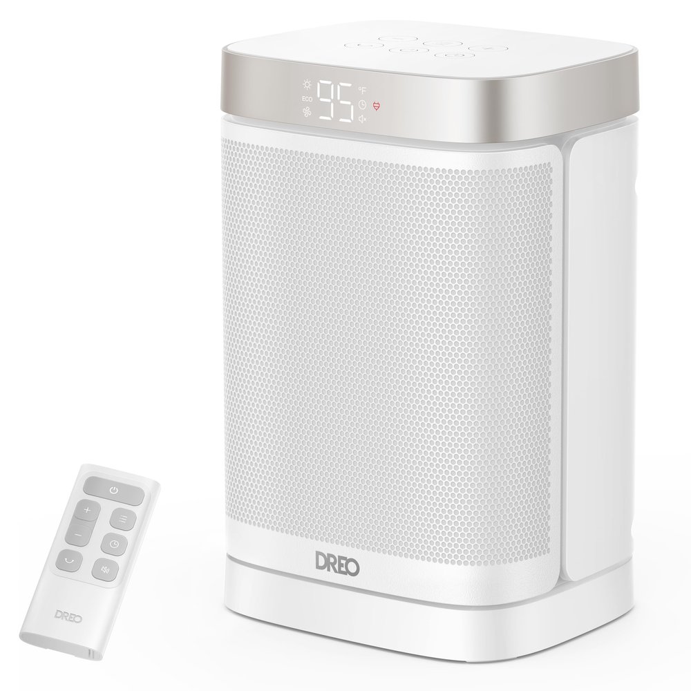 DREO Atom One Space Heater with Remote, 70Oscillating Electric Heaters with Digital Thermostat, 1500W PTC Ceramic Heater, 12h Timer, Quiet Safety Heating, Portable Heater for Home Office