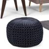 Trent Home Boho Round Pouf in Navy Velvet Fabric view 2