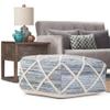 Trent Home Boho Square Pouf, 20.1 in W x 20.1 in D x 10.2 in H, Handwoven Wool and Cotton, Blue and Natural Finish, Diamond Stitching, Versatile Footrest or Extra Seating for Living Room or Bedroom view 3