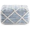 Trent Home Boho Square Pouf, 20.1 in W x 20.1 in D x 10.2 in H, Handwoven Wool and Cotton, Blue and Natural Finish, Diamond Stitching, Versatile Footrest or Extra Seating for Living Room or Bedroom view 4