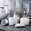 Soap Dispenser Bottle with Pump,Soap Dispenser Bottle White Ceramic Bathroom Accessory Set 5-piece Bathroom Set Including Soap Dispenser,Toothbrush Holder,2 Tumbler,Soap Dish Lotion Pump Bottle (Color view 3