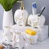 Ceramic,Soap Dispenser Bottle with Pump,Soap Dispenser Bottle Bathroom Accessory Set,Geometric Cute Elephant Soap Dispenser For Liquid Soap Or Lotion Lotion Pump Bottle (Color : 5-piece bathroom set A view 3