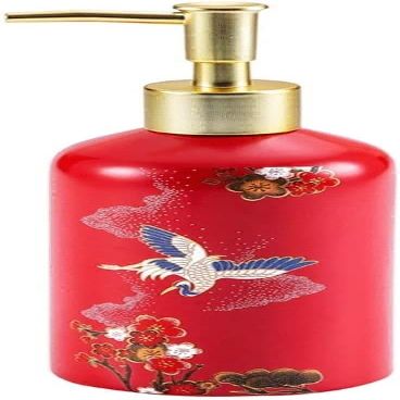 Ceramic,Soap Dispenser Bottle with Pump,Soap Dispenser Bottle Liquid Soap Dispenser Birds Pump Dispenser with Plastic Pump Refillable Glass Bottle for Countertops 400ML/13.5OZ (Red Green) Lotion Pump