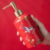 Ceramic,Soap Dispenser Bottle with Pump,Soap Dispenser Bottle Liquid Soap Dispenser Birds Pump Dispenser with Plastic Pump Refillable Glass Bottle for Countertops 400ML/13.5OZ (Red Green) Lotion Pump view 3