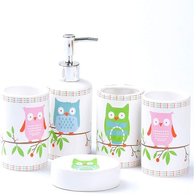 Ceramic,Simple Style,Soap Dispenser Bottle Cute Owl Bathroom Accessories Set 5/6-Piece Bathroom Accessory Set Ceramic Soap Dispenser for Children's Bathroom Gift 13.5oz Lotion Pump Bottle (Color : 6-