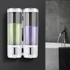 Wall-Mounted,No Punching,Soap Dispenser Bottle Soap Dispenser 1/2-Chamber Shower Dispenser Manual Wall Soap Dispenser for Kitchen, Bathroom, Hotel 400ml (13.5 Oz),Clear Lotion Pump Bottle (Color : 1C view 4
