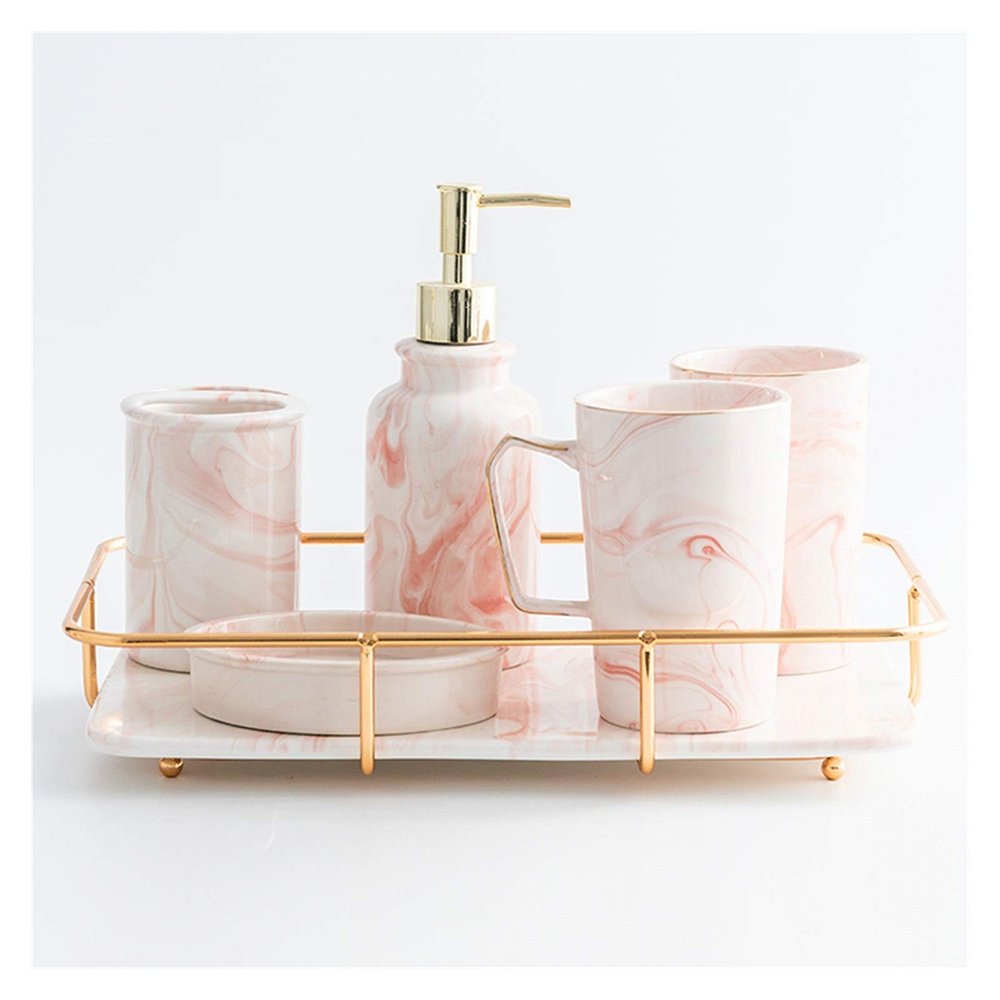 Plastic,Ceramic,Soap Dispenser Bottle with Pump,Soap Dispenser Bottle Ceramic Bathroom Accessories Set 6 Piece With Marble Tray Lotion Pump/Soap Dispenser, Toothbrush Holder,Tumbler,Soap Dish Lotion P