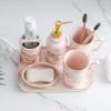 Plastic,Ceramic,Soap Dispenser Bottle with Pump,Soap Dispenser Bottle Ceramic Bathroom Accessories Set 6 Piece With Marble Tray Lotion Pump/Soap Dispenser, Toothbrush Holder,Tumbler,Soap Dish Lotion P view 3