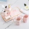 Plastic,Ceramic,Soap Dispenser Bottle with Pump,Soap Dispenser Bottle Ceramic Bathroom Accessories Set 6 Piece With Marble Tray Lotion Pump/Soap Dispenser, Toothbrush Holder,Tumbler,Soap Dish Lotion P view 4