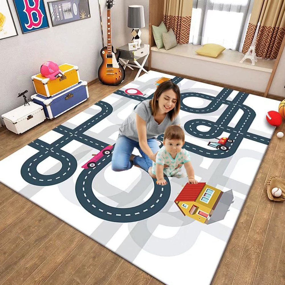 Kids Carpet Playmat Rug City Life Great for Playing with Cars Toys,Kid Rug Play Learn Area Rugs with Rubber Backing,Have Fun Throw Rug for Children's Rooms Bedroom Living Room Game Room 71x98 inch