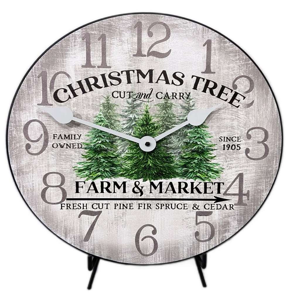 Christmas Tree Clock | Ultra Quiet Quartz Mechanism | Hand Made in USA Beautiful Crisp Lasting Color | Comes in 8 Sizes