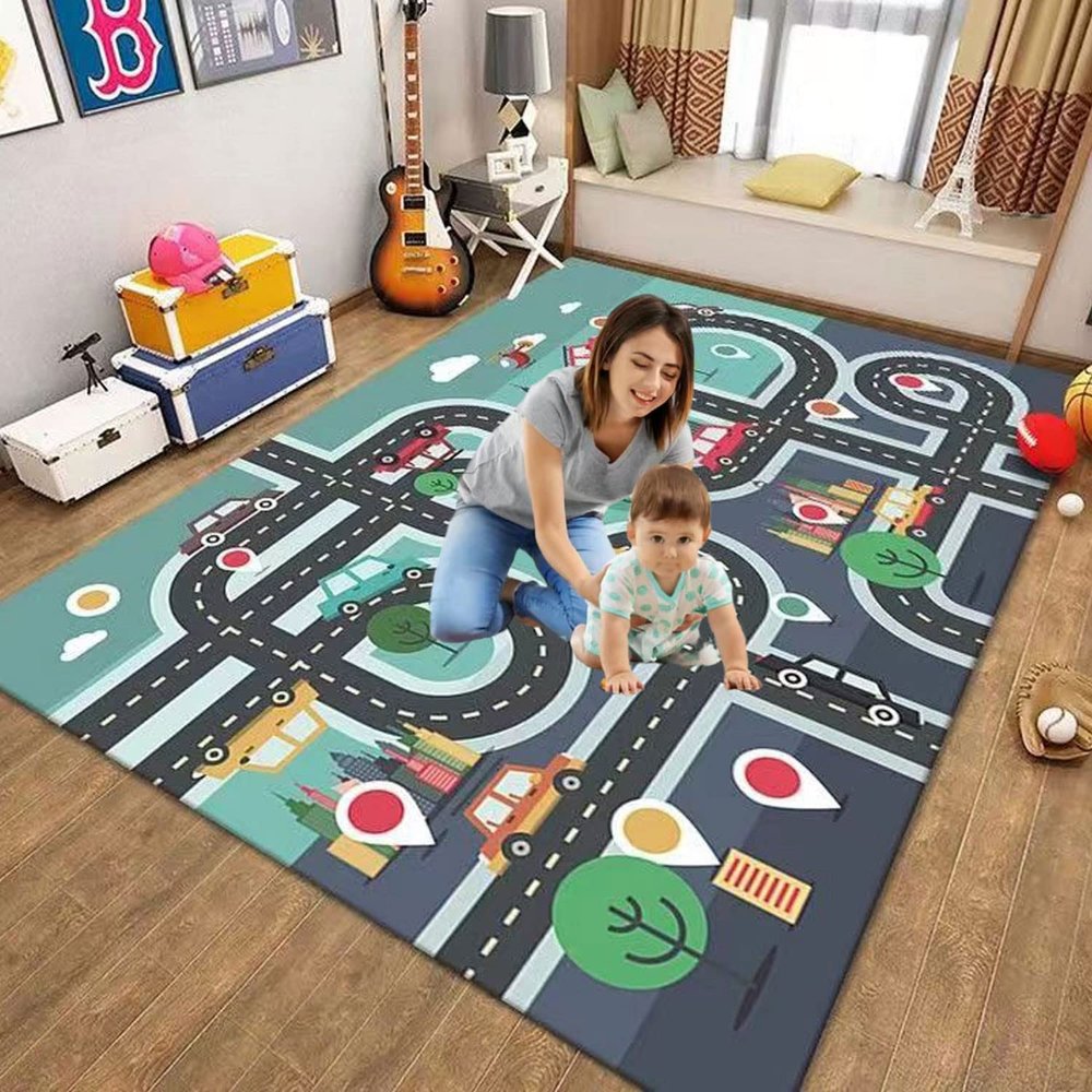 Kids Carpet Playmat Rug City Life Great for Playing with Cars Toys,Kid Rug Play Learn Area Rugs with Rubber Backing,Have Fun Throw Rug for Children's Rooms Bedroom Living Room Game Room 71x98 inch