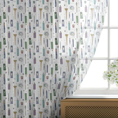 Ambesonne Hobby Tulle Curtains with Rod Pocket, Various Colorful Drawing Tools Paint Brush Pen Color Palette and Sketches, Sheer Drape for Wedding Party 2 Panels, 108" x 108", White and Multicolor