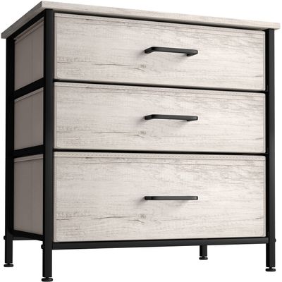 Sorbus Nightstand Dresser with 3 Faux Wood Drawers - Bedside Table Chest with Storage, Steel Frame, Wood Top, Easy Pull Fabric Bins for Bedroom, Living Room, Closet & Dorm Furniture Lamp Stand