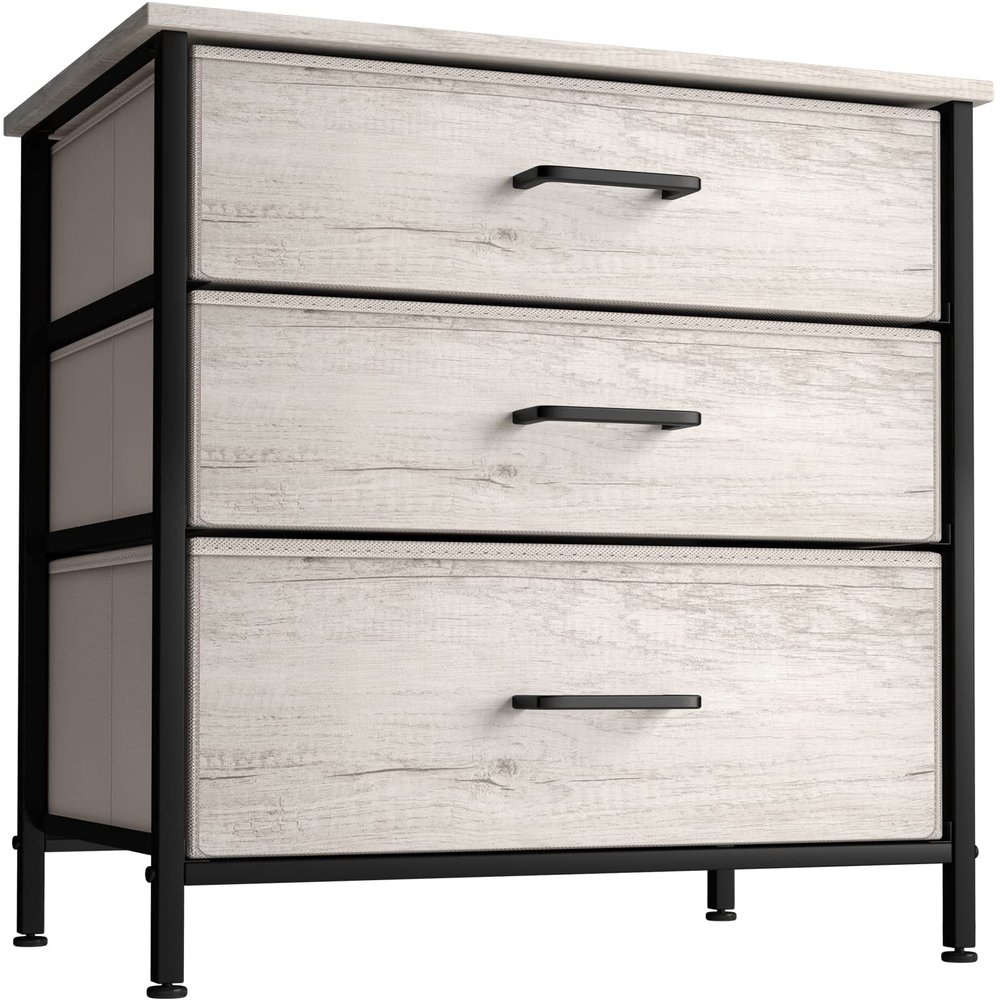 Sorbus Nightstand Dresser with 3 Faux Wood Drawers - Bedside Table Chest with Storage, Steel Frame, Wood Top, Easy Pull Fabric Bins for Bedroom, Living Room, Closet & Dorm Furniture Lamp Stand