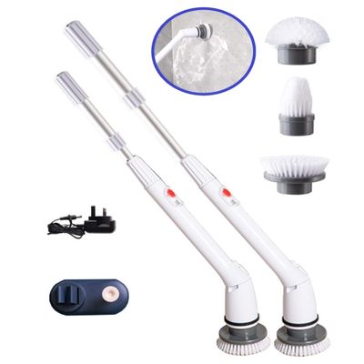 Electric Spin Scrubber, Electric Cleaning Brush Scrubber 360 Cordless Power Cleaning Brush with Telescopic Rod Handle, Portable Spin Scrubber for Cleaning Kitchen, Floor, Toilet, 3 Brushes & a Holder