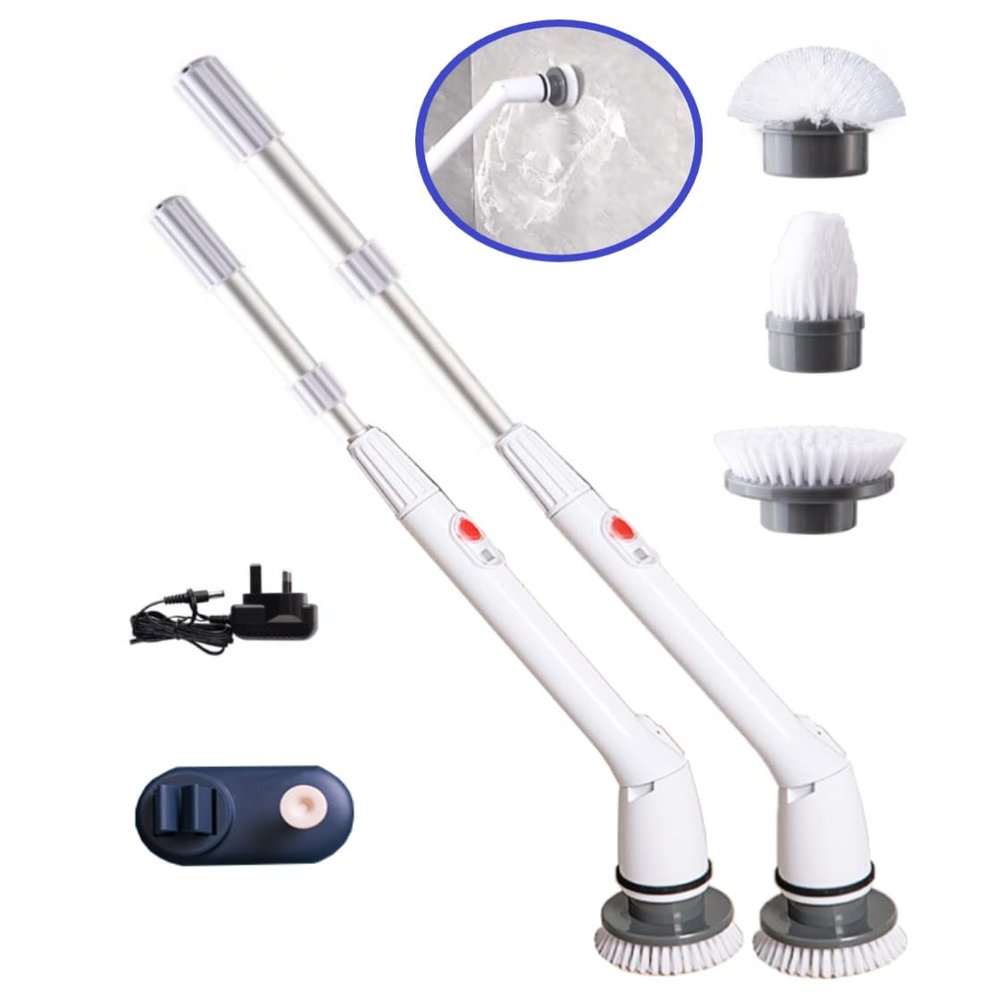 Electric Spin Scrubber, Electric Cleaning Brush Scrubber 360 Cordless Power Cleaning Brush with Telescopic Rod Handle, Portable Spin Scrubber for Cleaning Kitchen, Floor, Toilet, 3 Brushes & a Holder