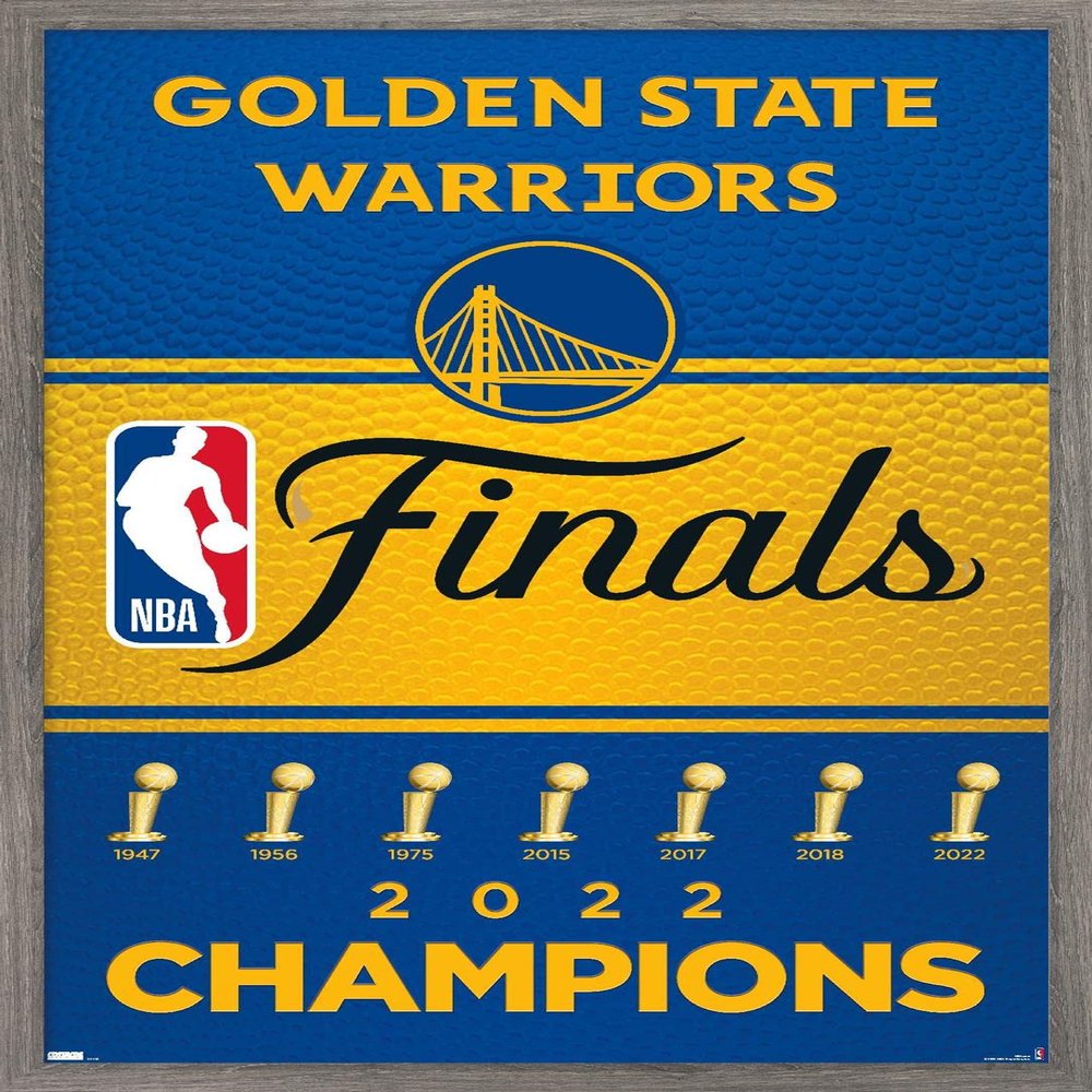 Trends International NBA Golden State Warriors - 2022 Commemorative Finals Team Logo Wall Poster, 22.4L x 14.7W, Barnwood Framed Version
