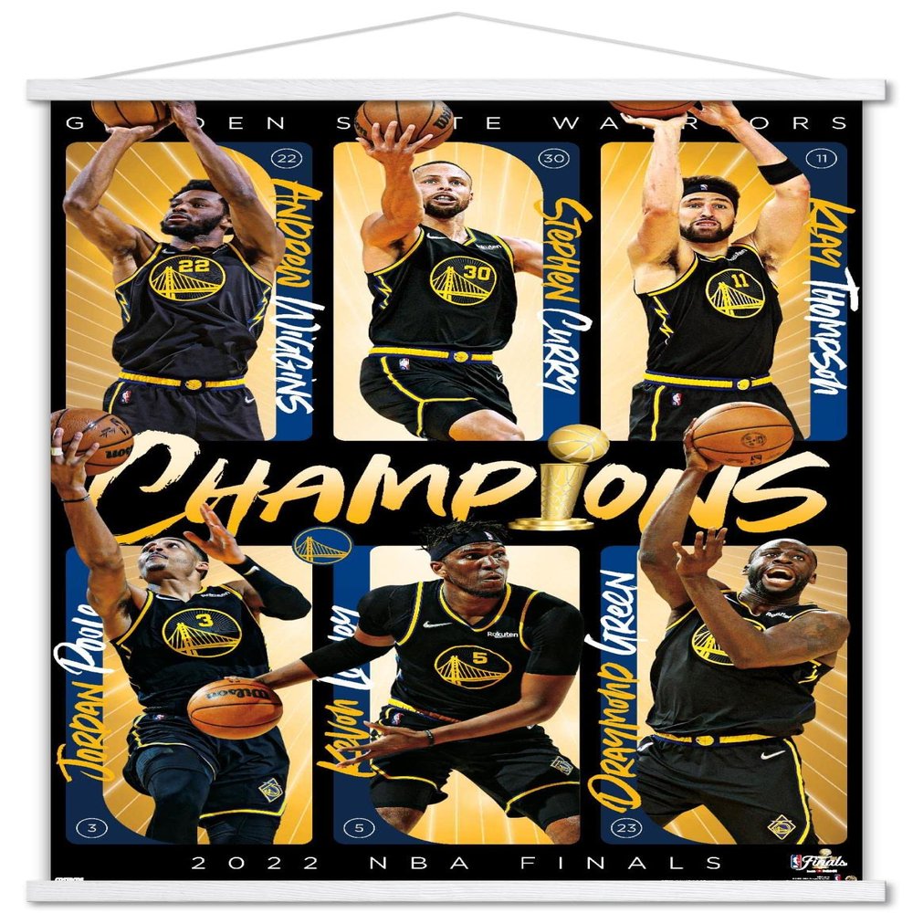 Trends International NBA Golden State Warriors - 2022 Commemorative Finals Champions Wall Poster, 22.37" x 34.00", Premium Print and White Hanger Bundle