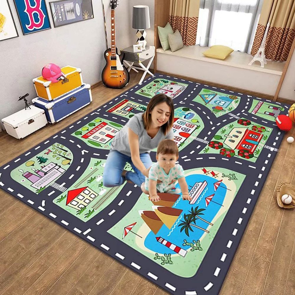 Kids Carpet Playmat Rug City Life Great for Playing with Cars Toys,Kid Rug Play Learn Area Rugs with Rubber Backing,Have Fun Throw Rug for Children's Rooms Bedroom Living Room Game Room 71x98 inch