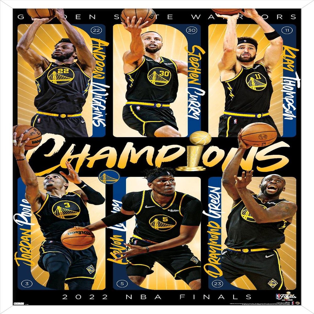 Trends International NBA Golden State Warriors - 2022 Commemorative Finals Champions Wall Poster, 34L x 22.4W, White Framed Version