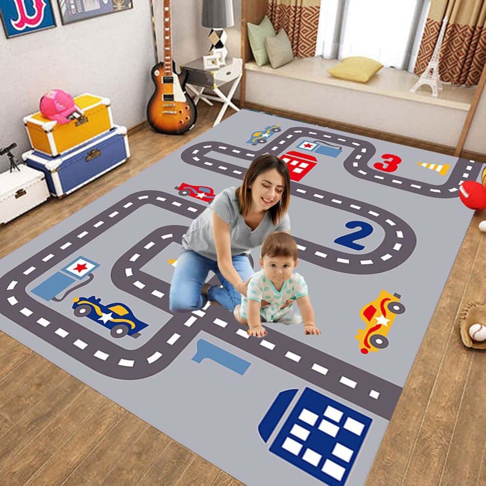 Kids Carpet Playmat Rug City Life Great for Playing with Cars Toys,Kid Rug Play Learn Area Rugs with Rubber Backing,Have Fun Throw Rug for Children's Rooms Bedroom Living Room Game Room 71x98 inch