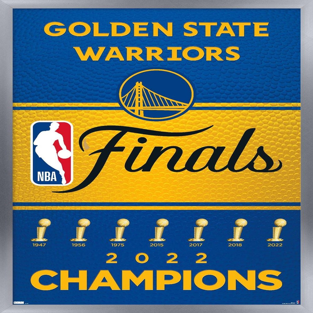 Trends International NBA Golden State Warriors - 2022 Commemorative Finals Team Logo Wall Poster, 22.4L x 14.7W, Silver Framed Version