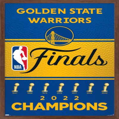Trends International NBA Golden State Warriors - 2022 Commemorative Finals Team Logo Wall Poster, 22.4L x 14.7W, Mahogany Framed Version