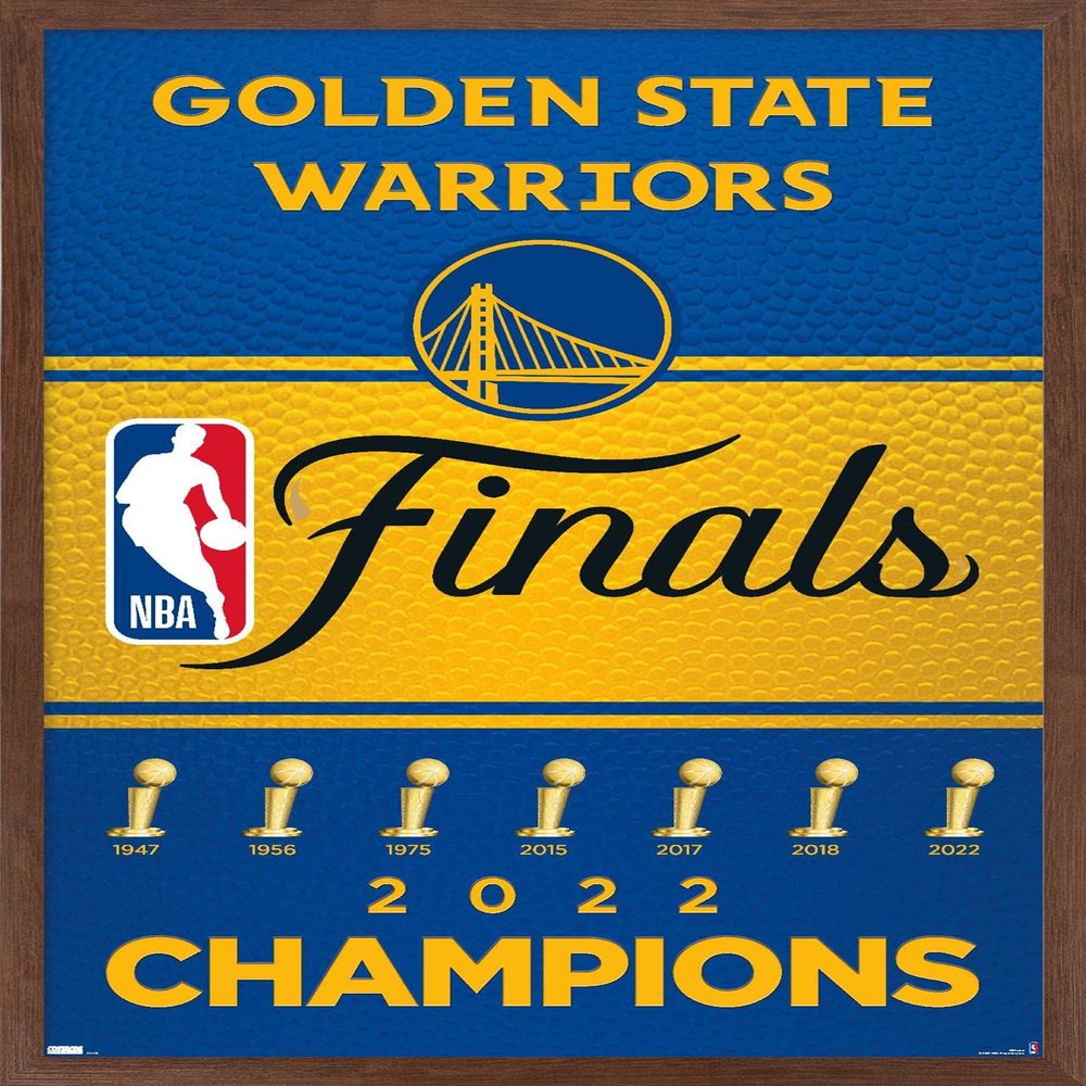 Trends International NBA Golden State Warriors - 2022 Commemorative Finals Team Logo Wall Poster, 22.4L x 14.7W, Mahogany Framed Version